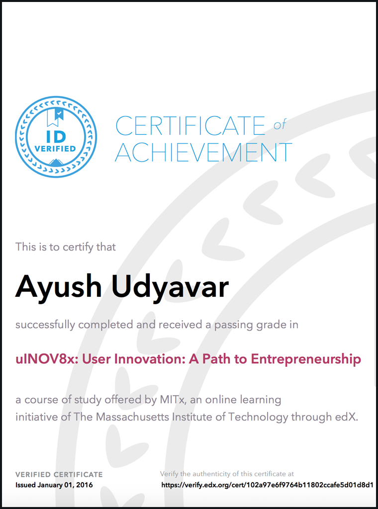 User Innovation Certificate